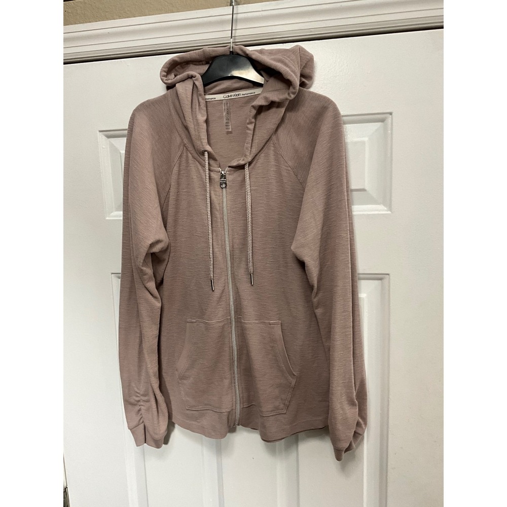 Calvin Klein Performance Womens XL Mauve Waffle Knit Zip Up Hoodie Sweatshirt